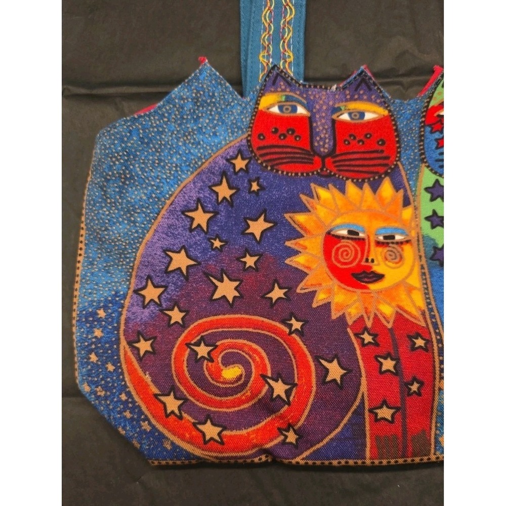 Laurel Burch Canvas Tote Bag Sun Moon Stars Celestial Cat Purse NWT Vintage - Picture 2 of 14